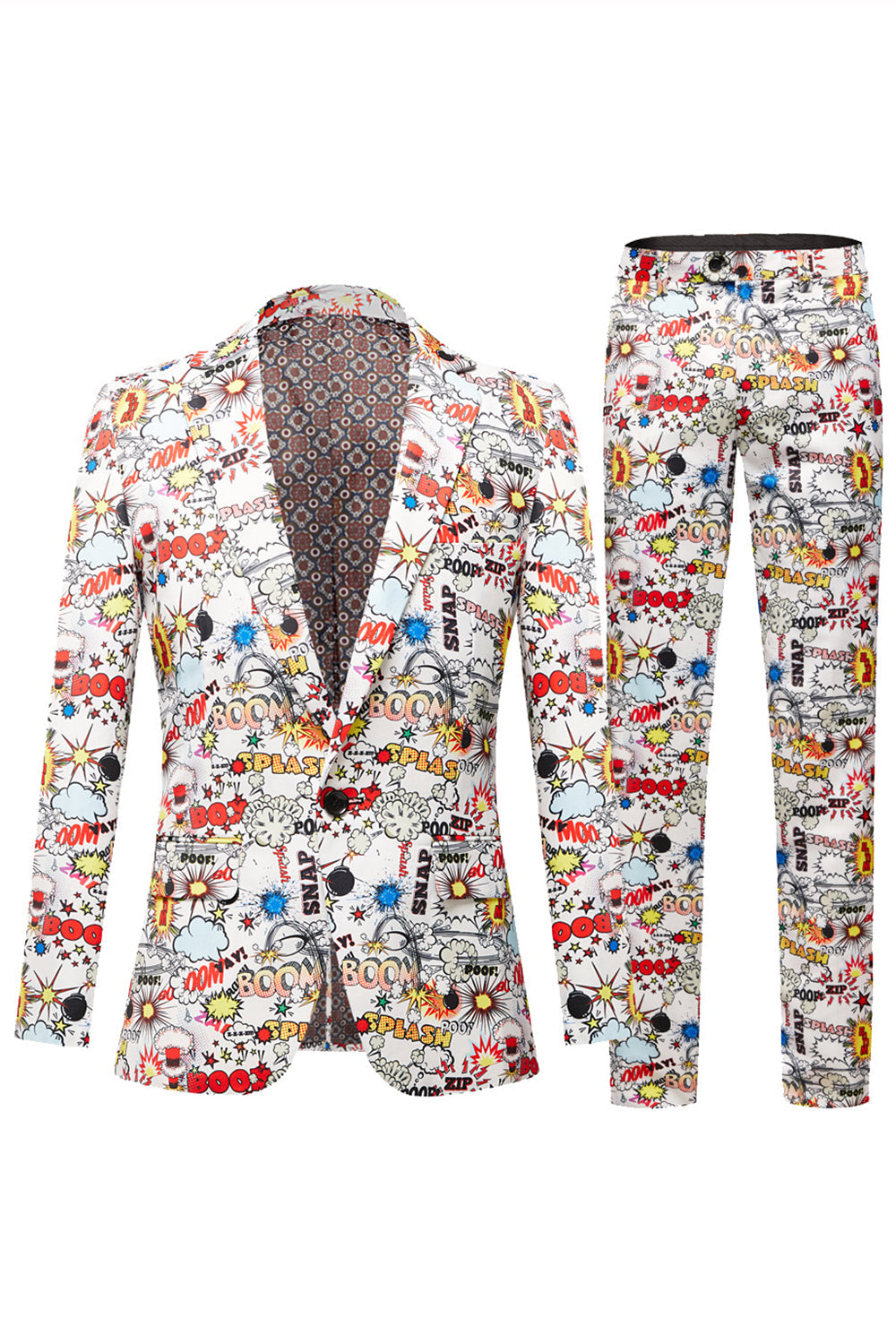 Men’s White Graffiti Double-Breasted 2 piece Suit