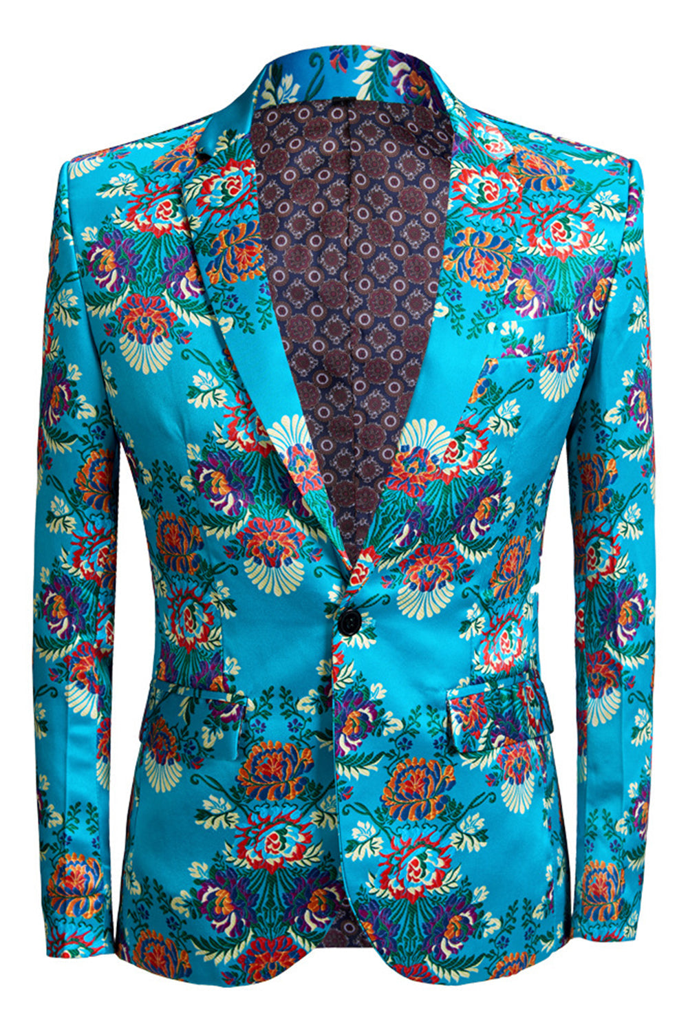 Men’s Blue Embroidery One Button Blazer