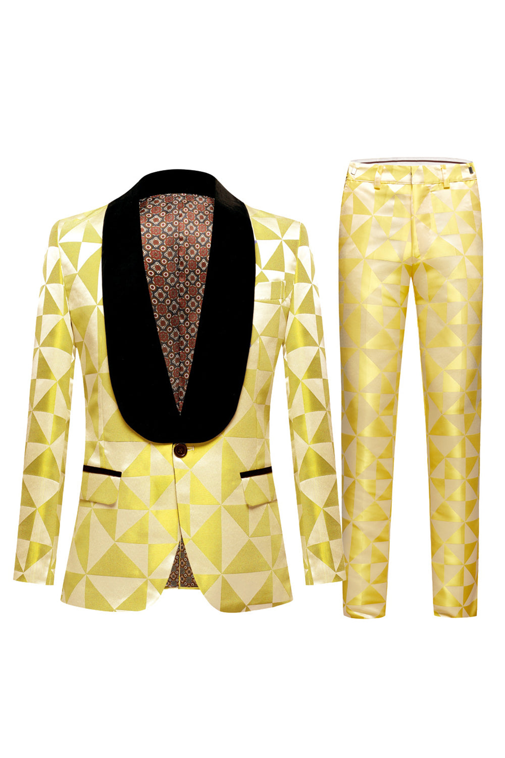 Men’s Yellow Shawl Lapel 2 Piece Geometrical Suits