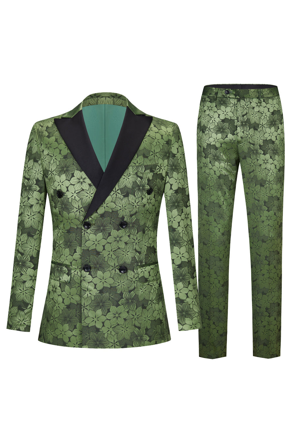 Army Green Peak Lapel 2 Piece Men’s Prom Suit with Pattern