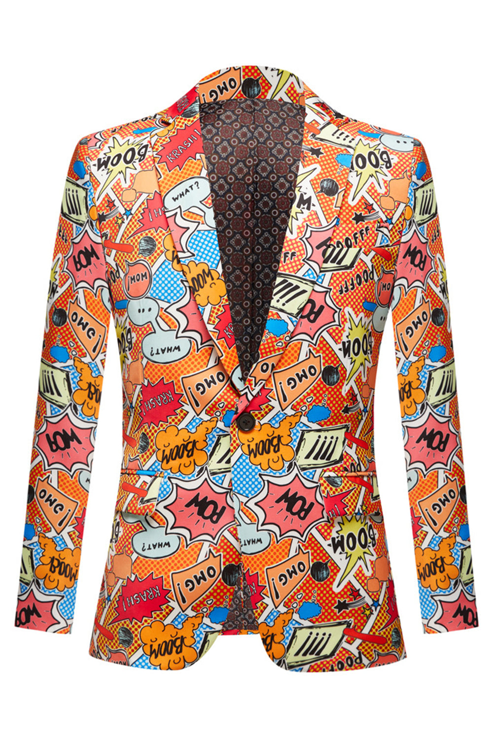 Men’s Orange Notched Lapel Graffiti Blazer