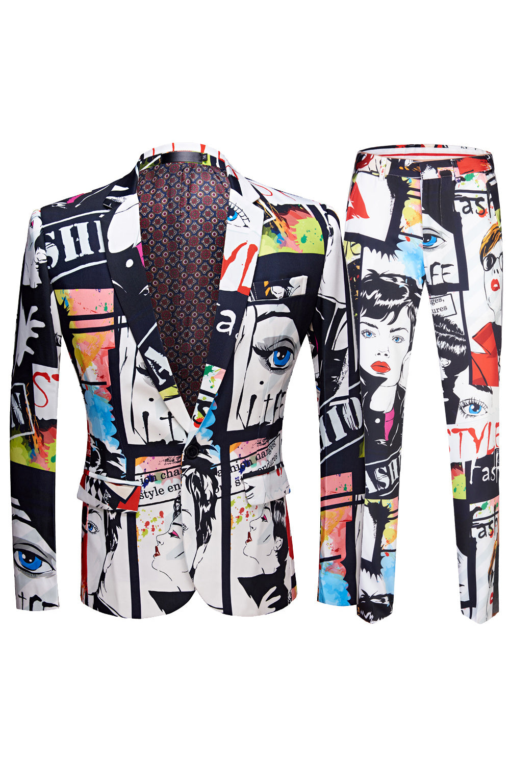 Men’s White Notched Lapel Special Graffiti 2 Piece Suit