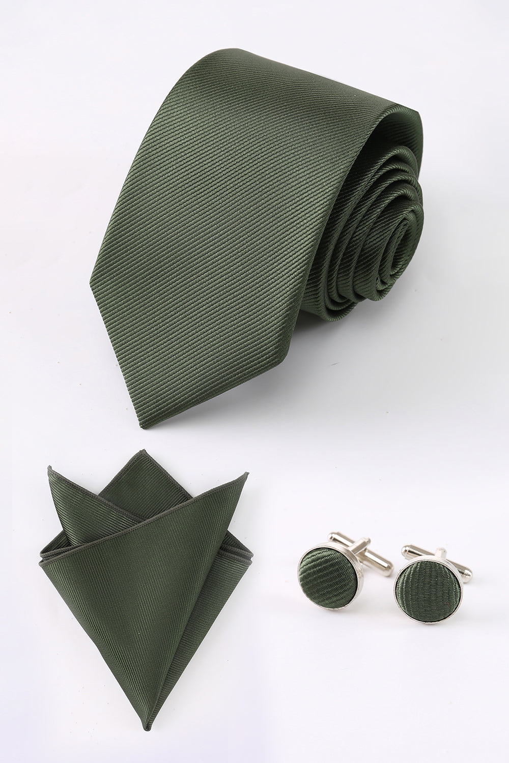 Men’s Olive Solid Formal 3-Piece Satin Skinny Tie