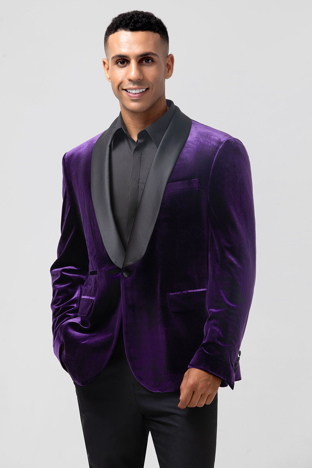 Men’s Dark Purple Shawl Lapel One Button Wedding Blazer