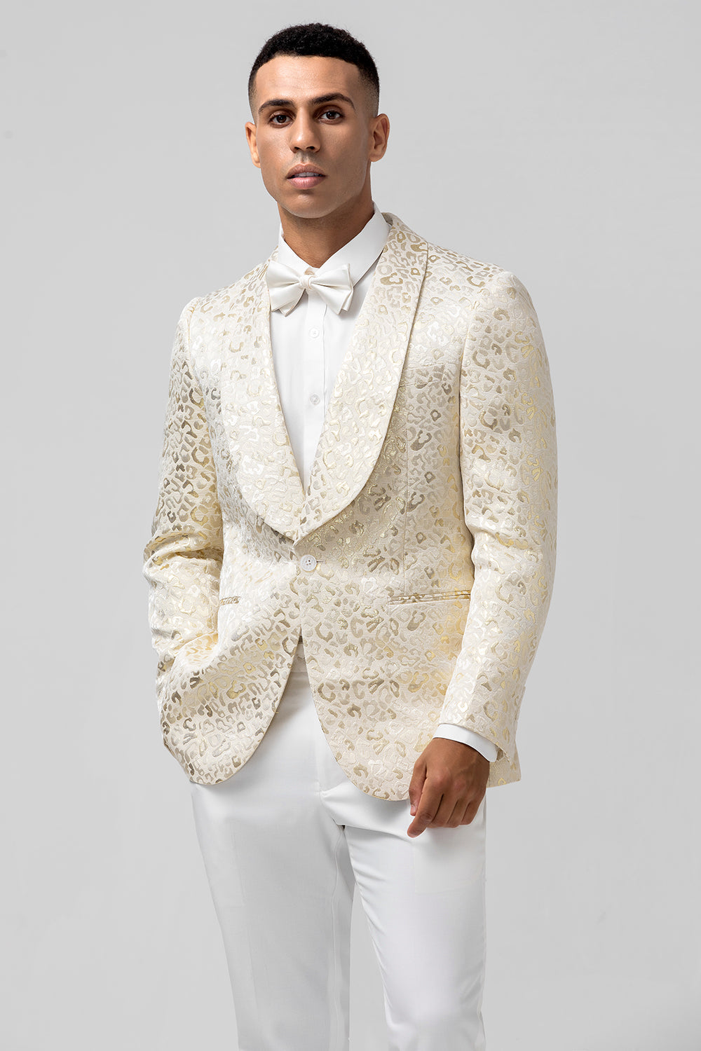 Men‘s Ivory Shawl Lapel Pattern Printed Prom Blazer