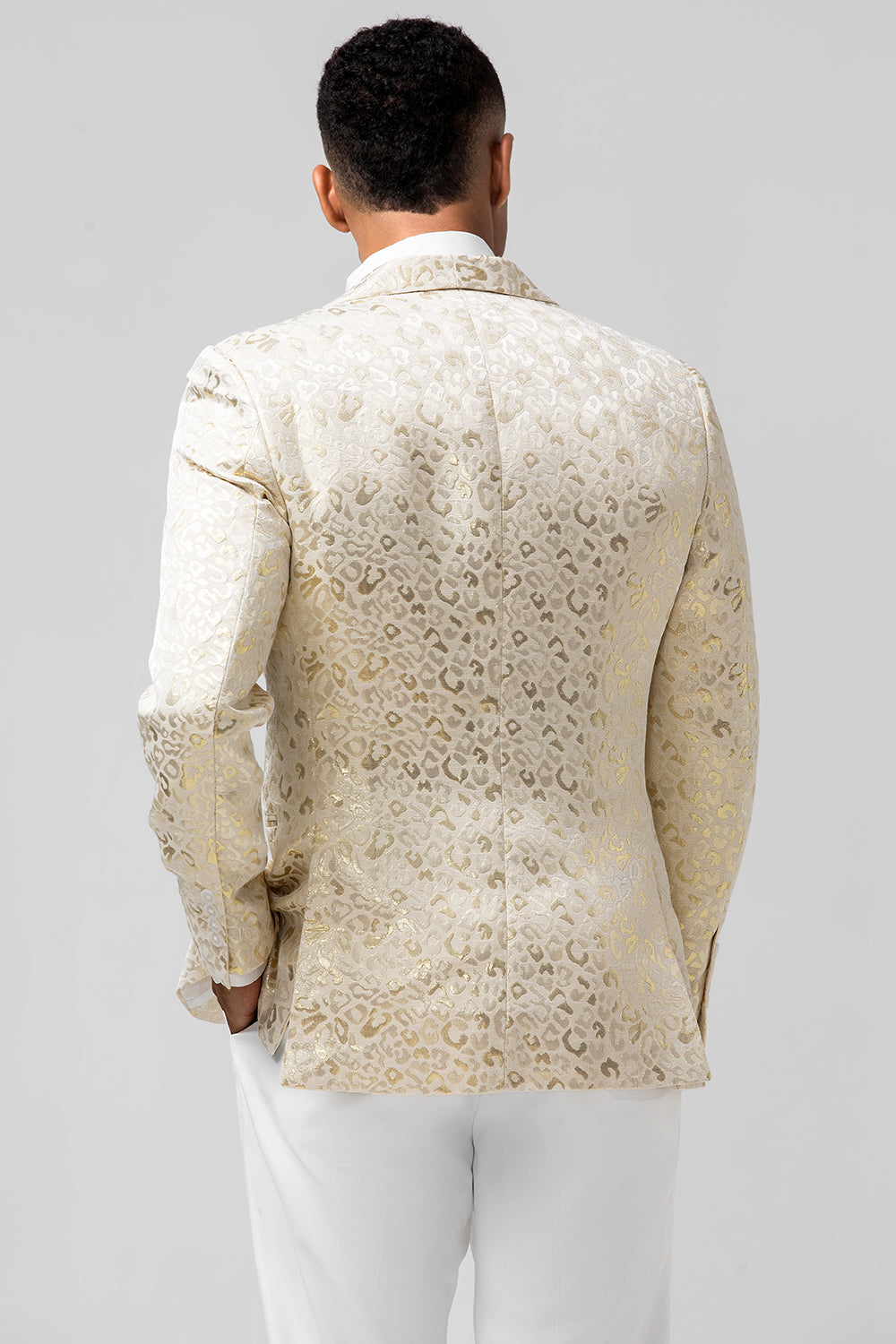 Men‘s Ivory Shawl Lapel Pattern Printed Prom Blazer