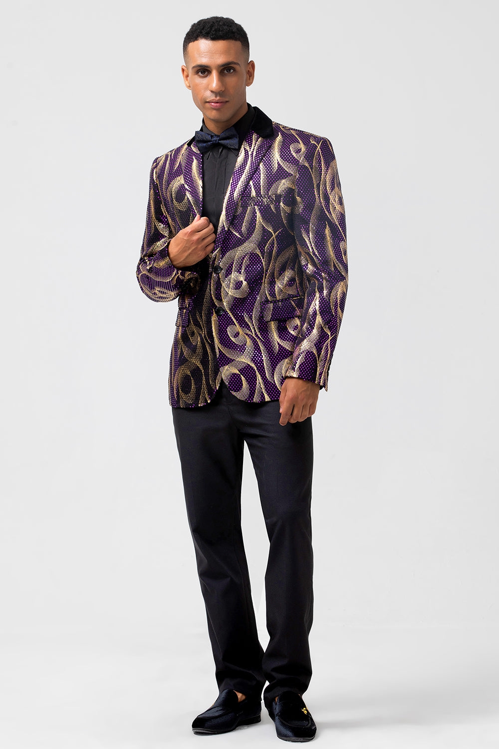 Men’s Purple Notched Lapel Jacquard Single Breasted Prom Blazer