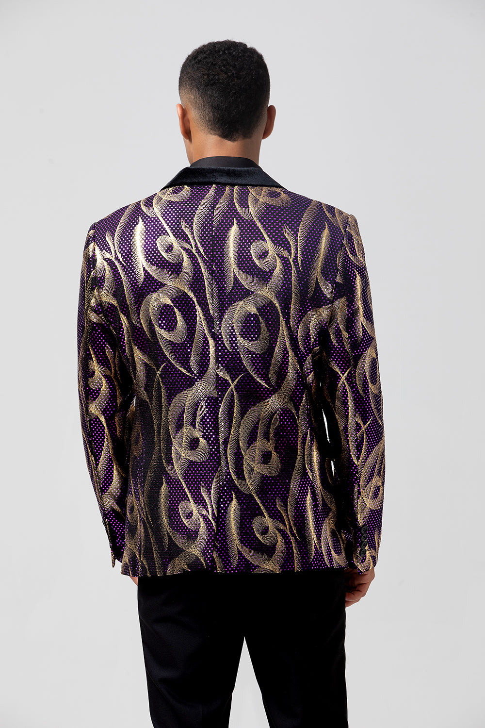 Men’s Purple Notched Lapel Jacquard Single Breasted Prom Blazer