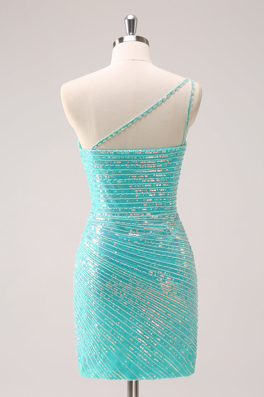 Sparkly Mint One Shoulder Tight Short Homecoming Dress with Sequins