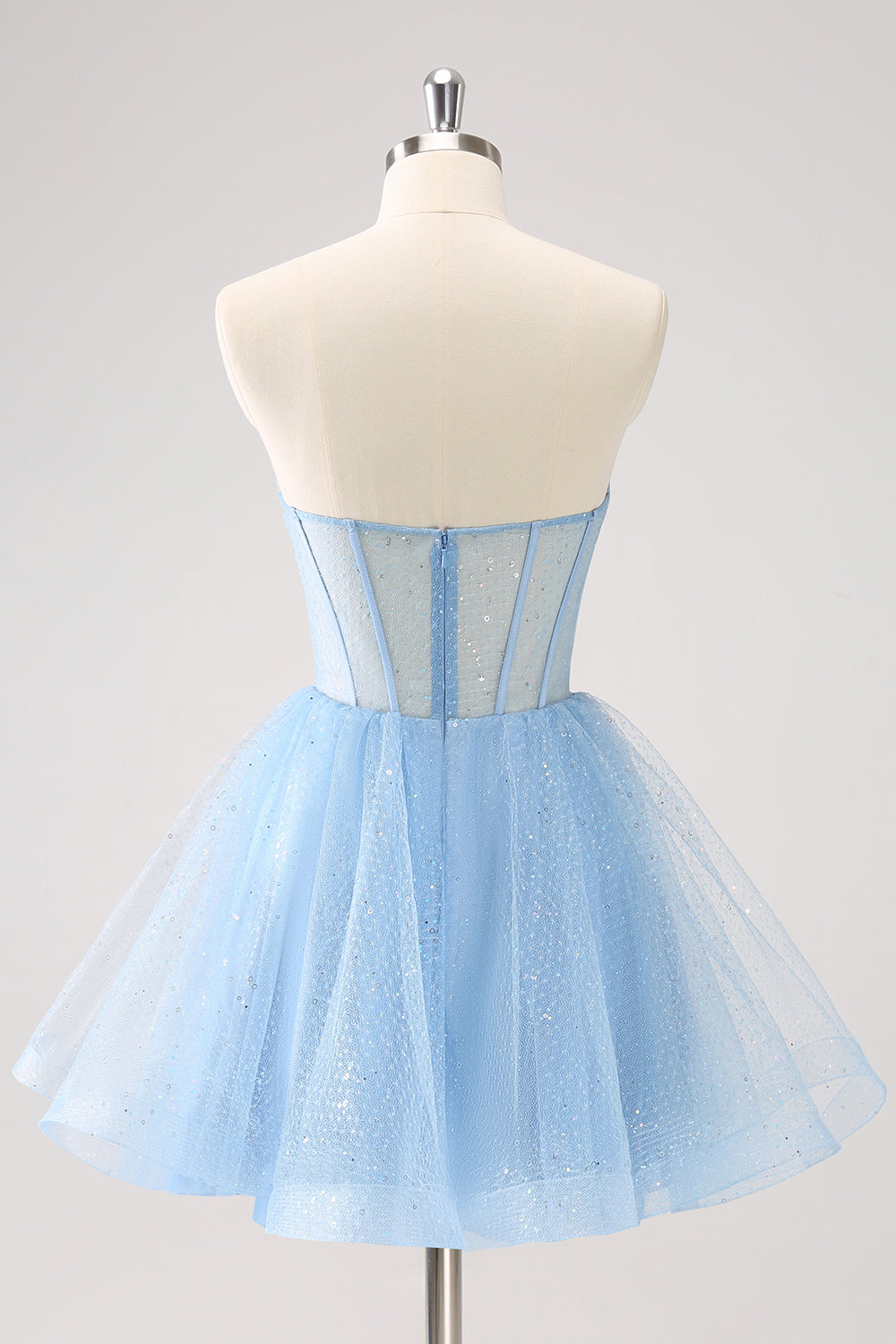 Sparkly Sky Blue A Line Sweetheart Corset Short Homecoming Dress with Sequins