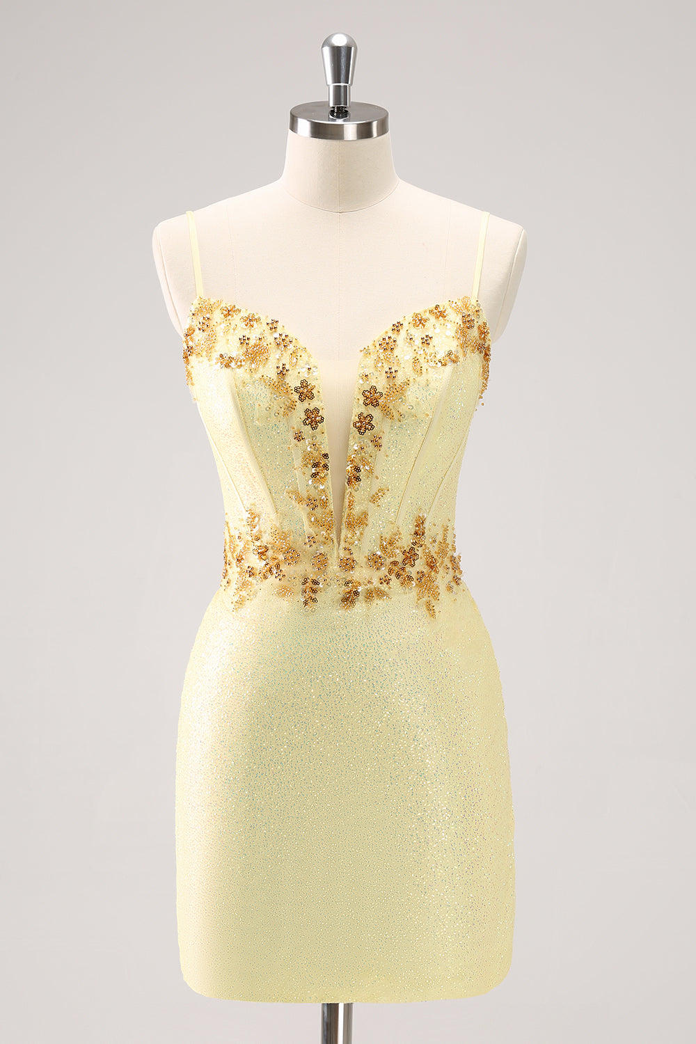 Sparkly Yellow Bodycon Corset Short Homecoming Dress with Beading