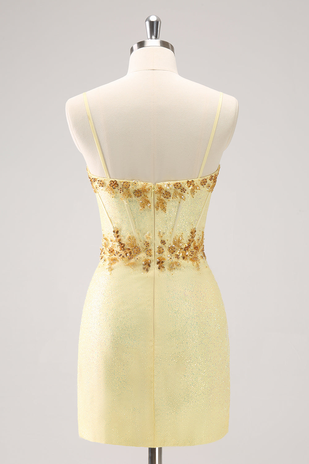 Sparkly Yellow Bodycon Corset Short Homecoming Dress with Beading