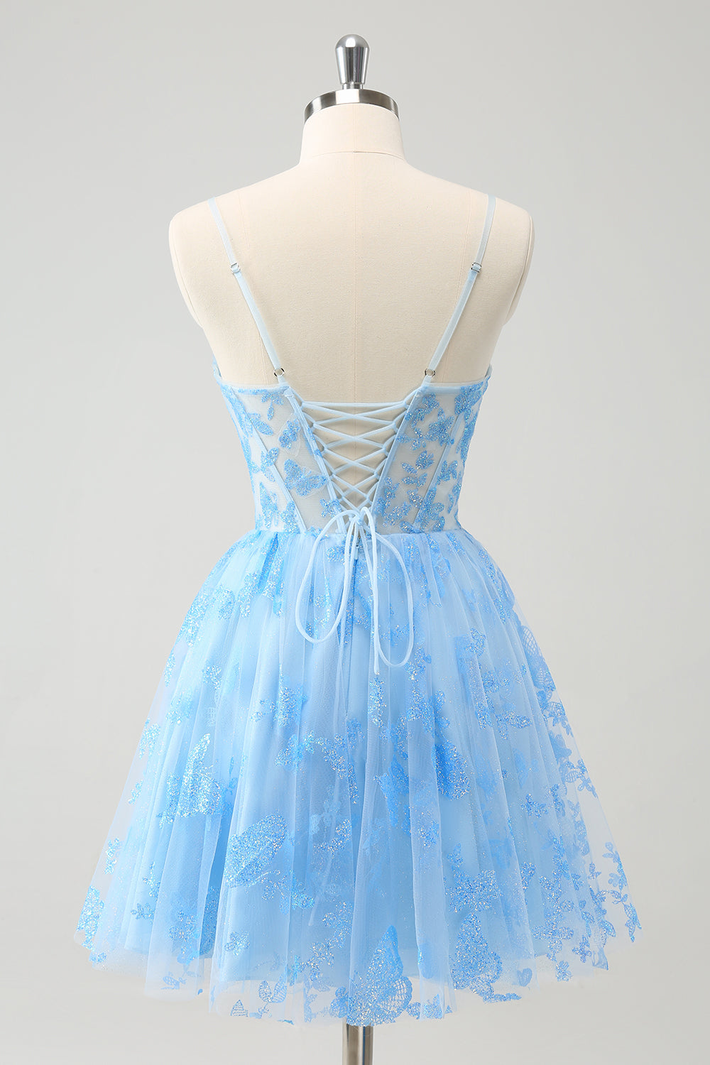 Cute Blue A Line Glow In The Dark Homecoming Dress with Butterflies Pattern