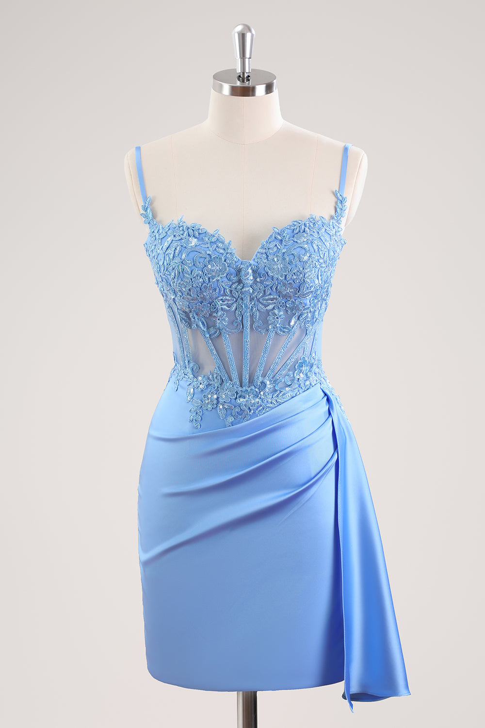 Stylish Blue Sheath Sweetheart Pleated Corset Short Homecoming Dress with Beading