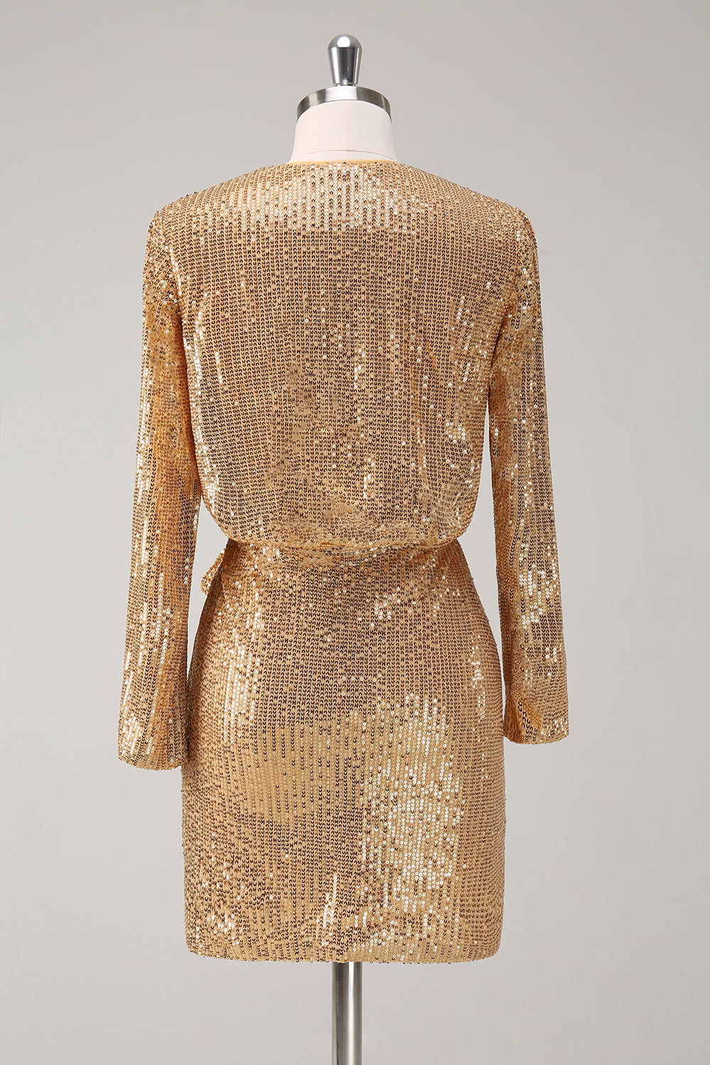 Glitter Bodycon Golden V Neck Short Tight Party Dress