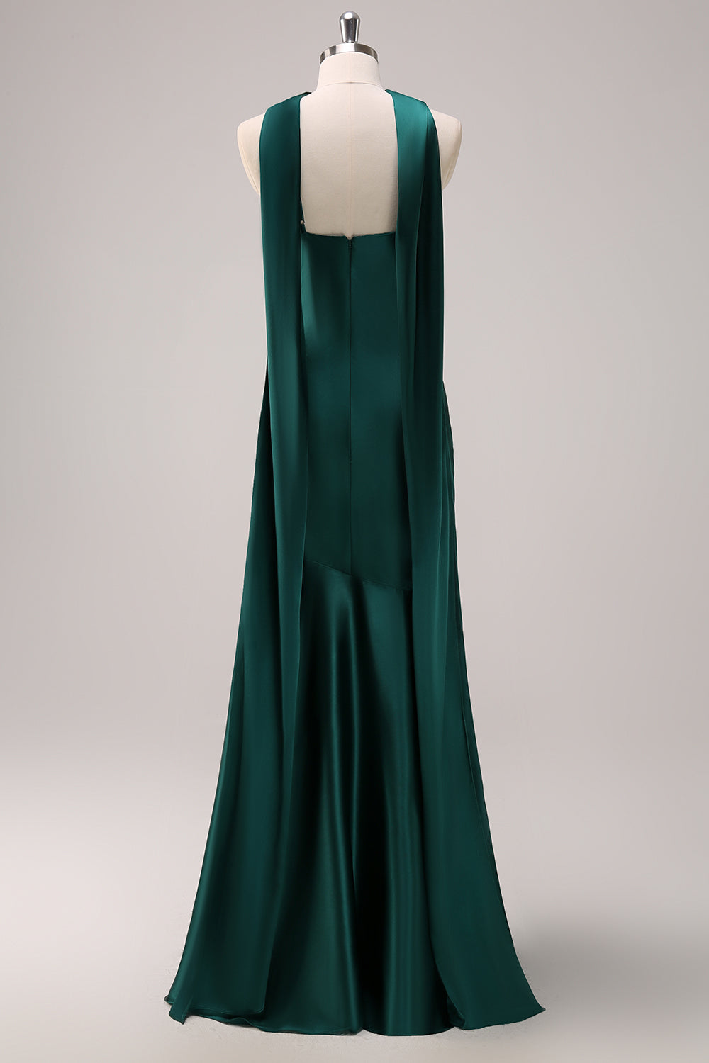 Dark Green Mermaid Halter Floor Length Satin Bridesmaid Dress