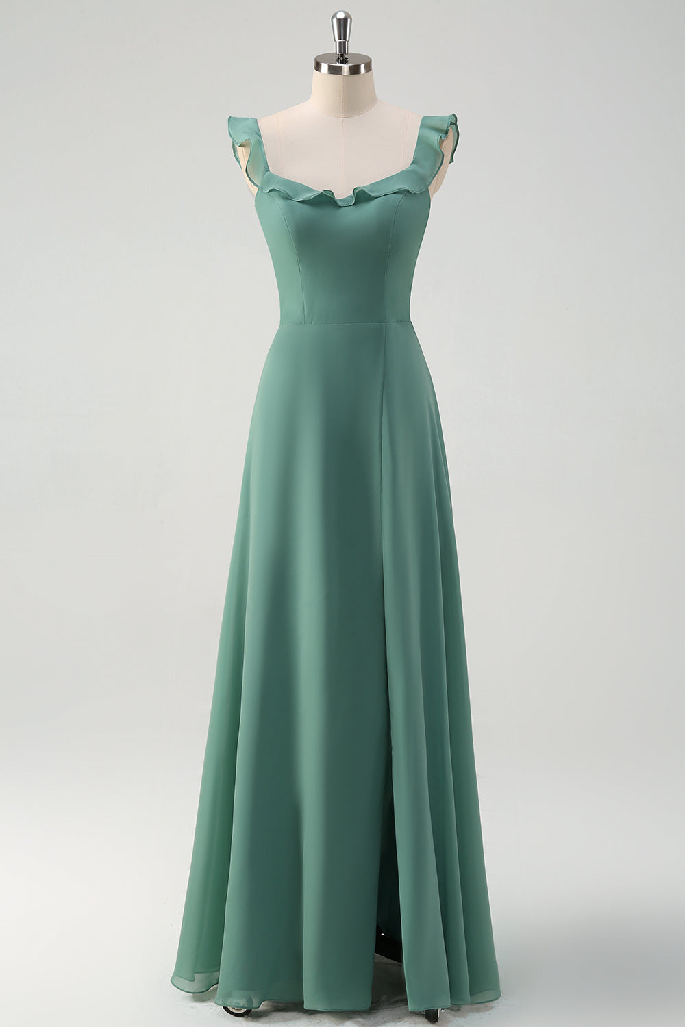 Eucalyptus A Line Square Neck Backless Floor Length Bridesmaid Dress