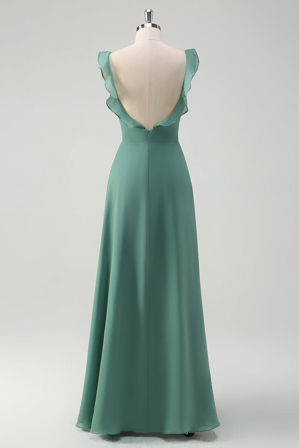 Eucalyptus A Line Square Neck Backless Floor Length Bridesmaid Dress