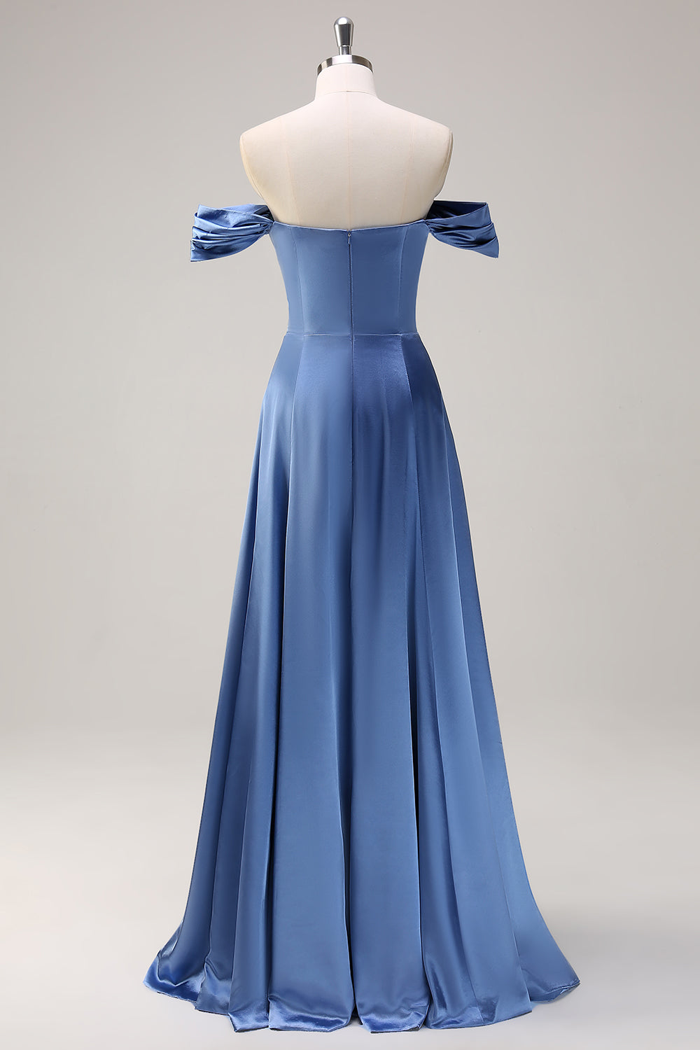 Dusty Blue A-Line Off The Shoulder Ruched Long Bridesmaid Dress