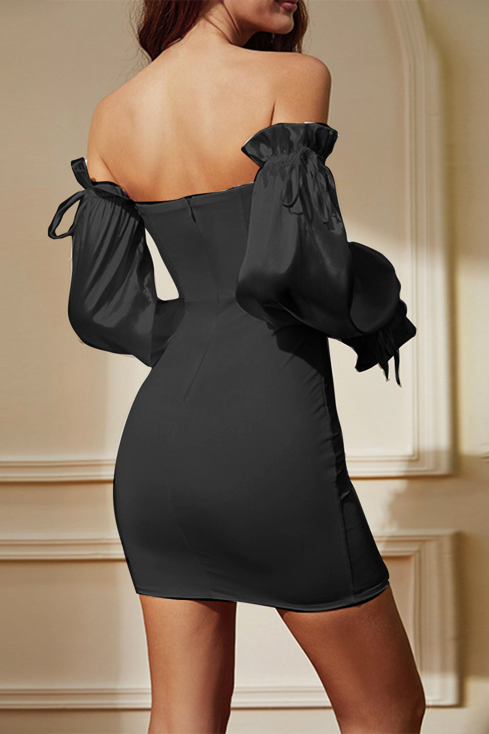 Black Bodycon Strapless Short Party Dress with Detachable Sleeves