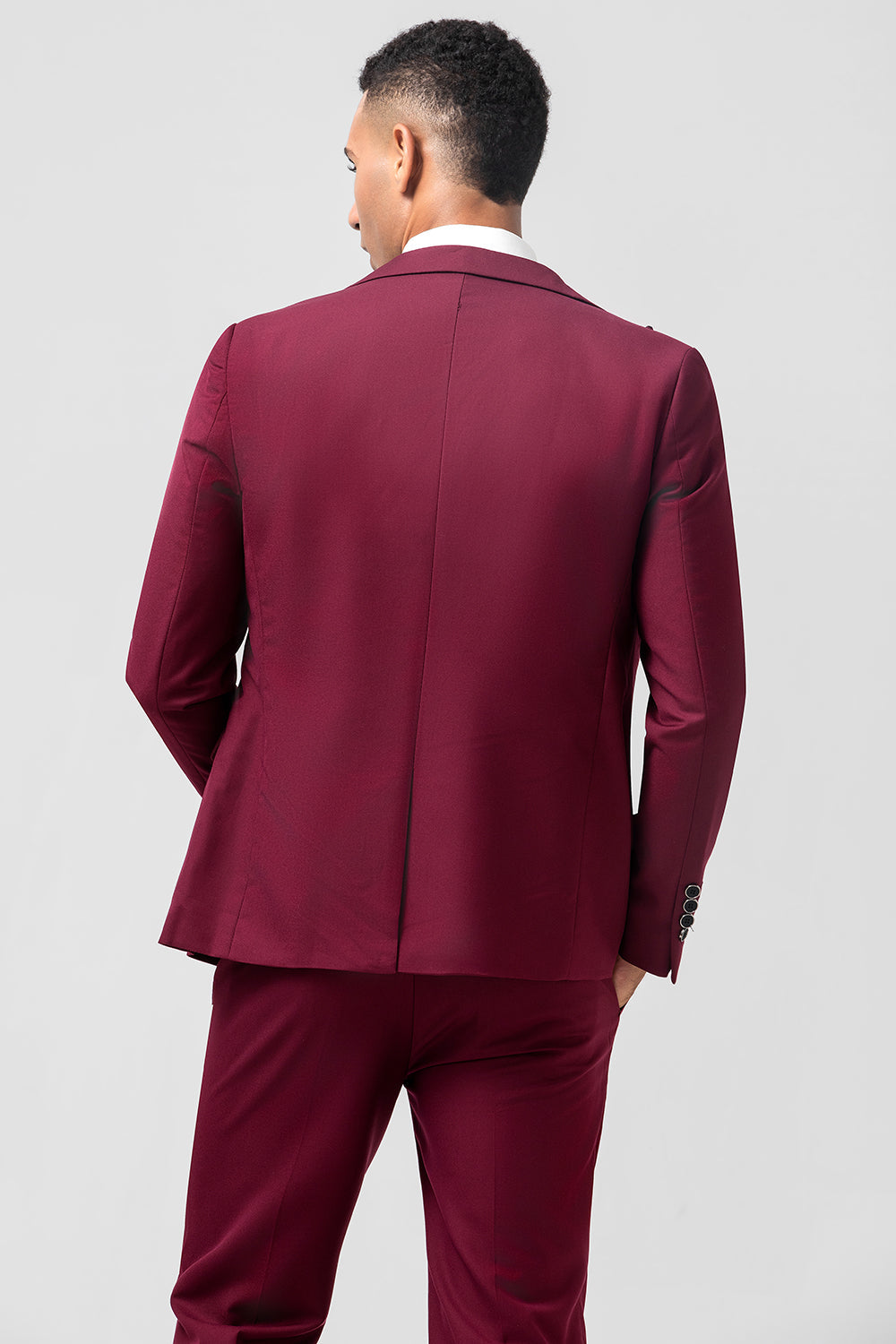 Men’s Burgundy 3 Pieces Peak Lapel Wedding Prom Suits