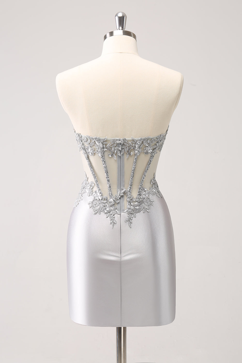 Glitter Silver Corset Strapless Homecoming Dress