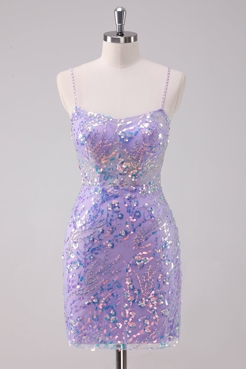 Sparkly Purple Bodycon Spaghetti Straps Short Homecoming Dress with Sequins