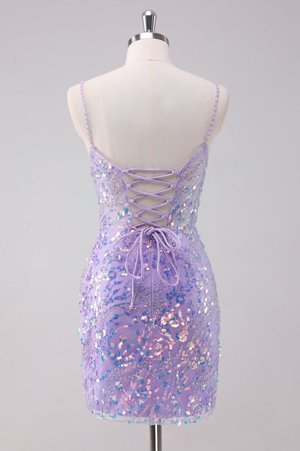 Sparkly Purple Bodycon Spaghetti Straps Short Homecoming Dress with Sequins