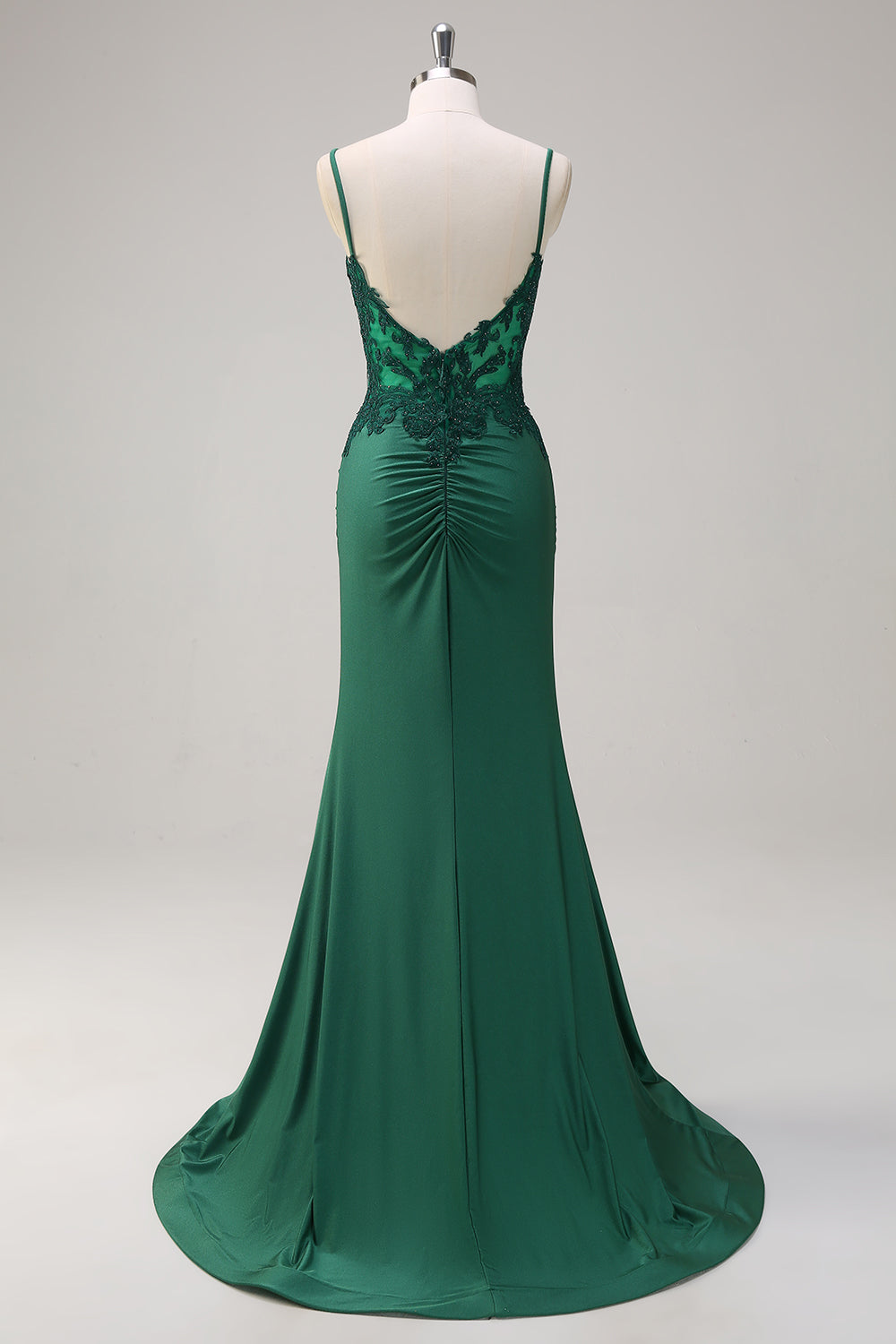 Dark Green Mermaid Spaghetti Straps Corset Backless Prom Dress With Beading