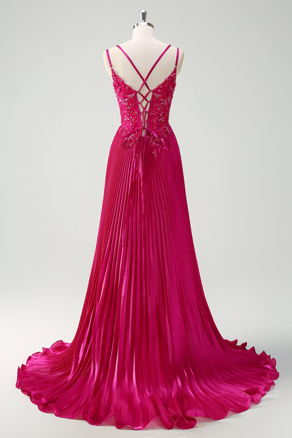 Fuchsia Mermaid Spaghetti Straps Corset Long Prom Dress With Slit