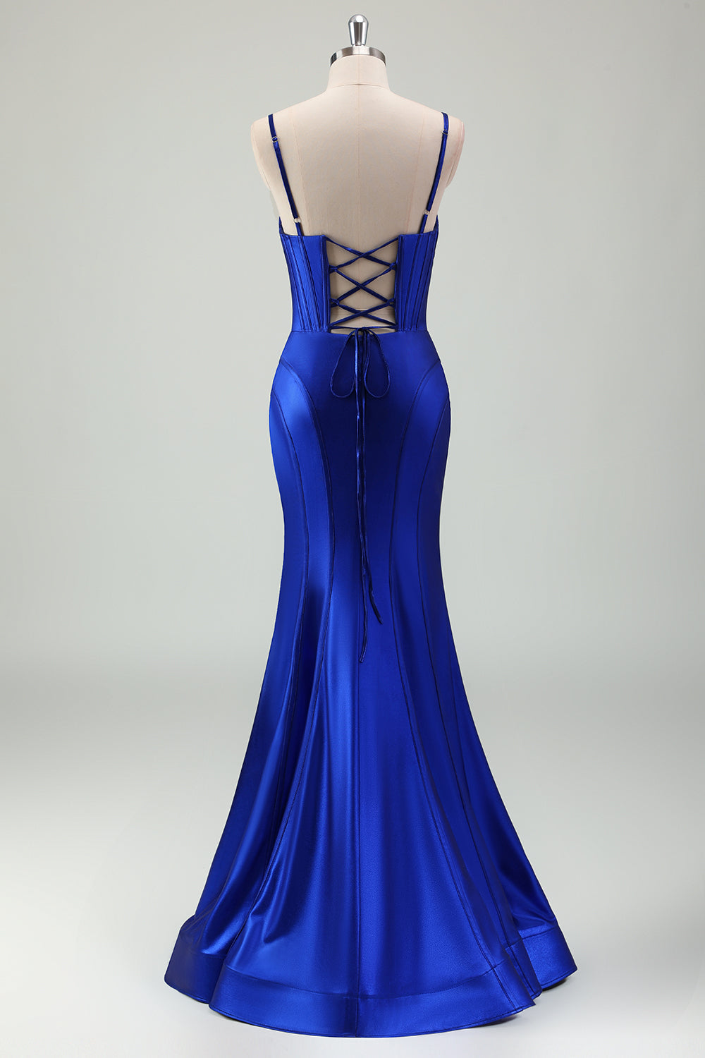 Sparkly Royal Blue Mermaid Lace Up Back Corset Long Prom Dress with Slit