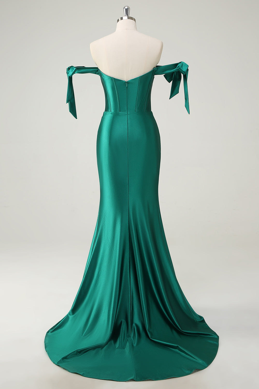 Dark Green Mermaid Off the Shoulder Rhinestone Long Prom Dress with Slit