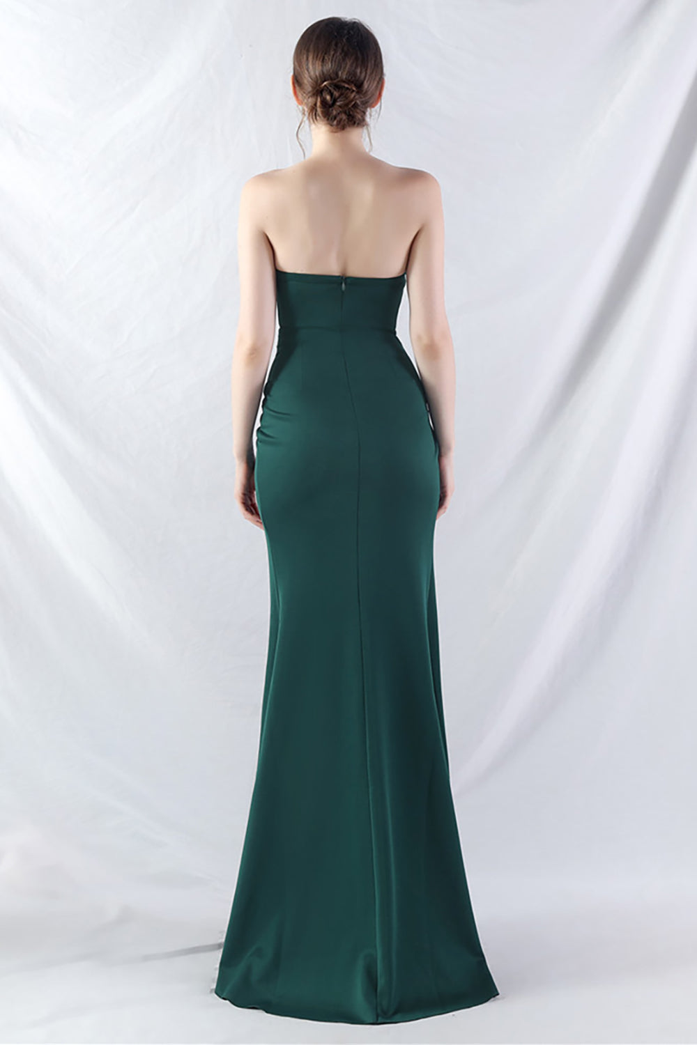 Sparkly Dark Green Strapless Beaded Corset Long Prom Dress with Slit