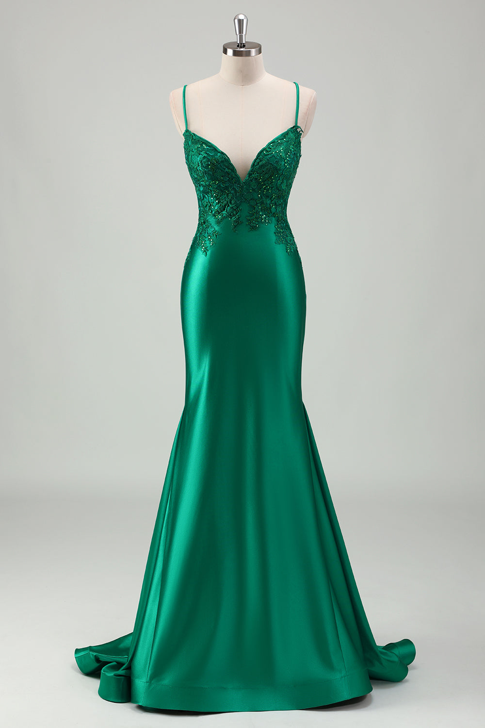 Green Mermaid Spaghetti Straps Sequin Long Prom Dress with Appliques