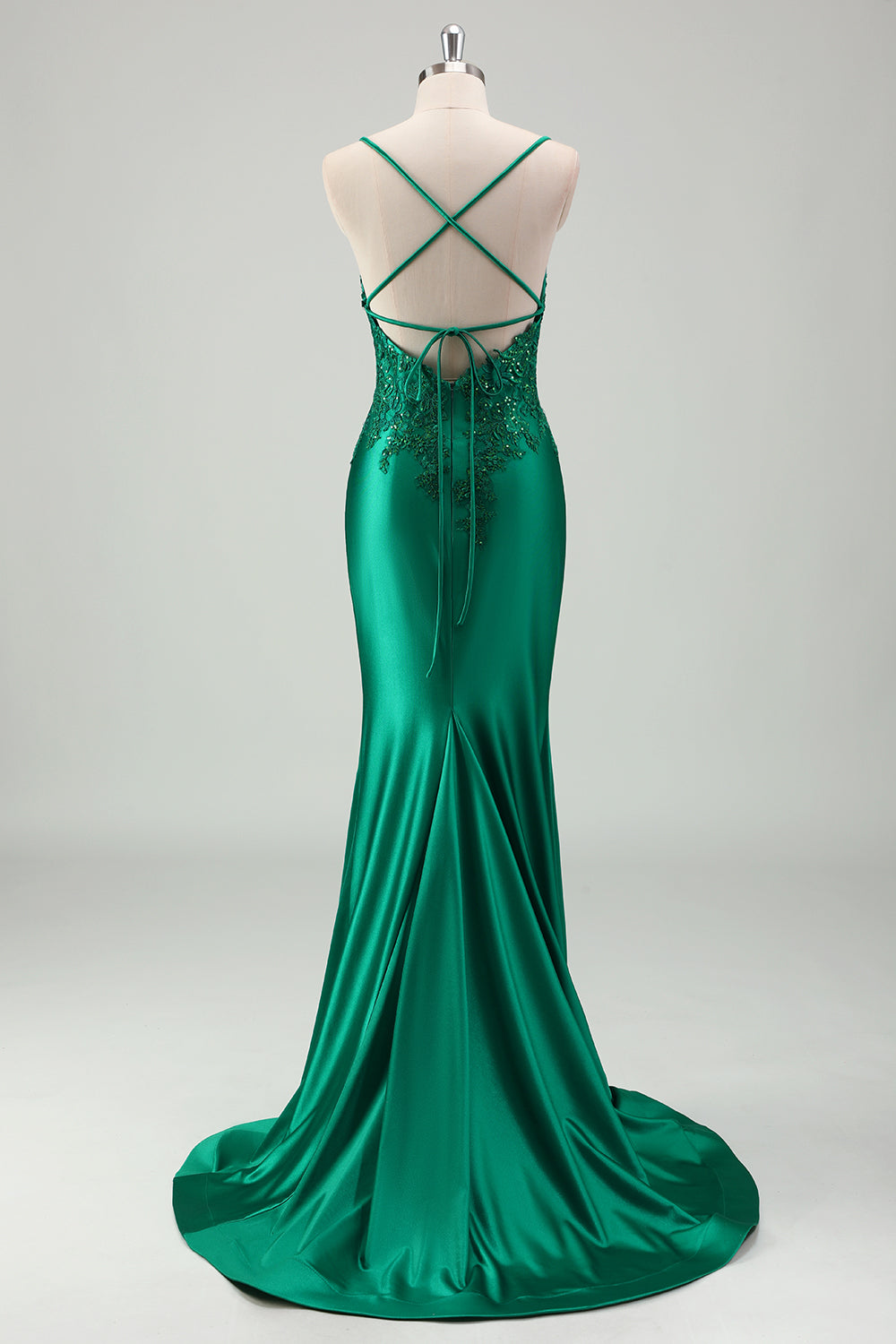 Green Mermaid Spaghetti Straps Sequin Long Prom Dress with Appliques