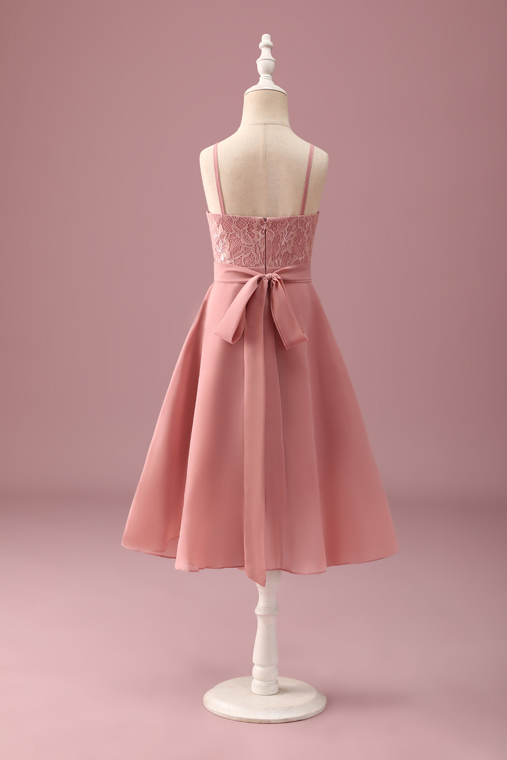 Blush Halter Neck A-Line Chiffon Junior Bridesmaid Dress with Ruffles