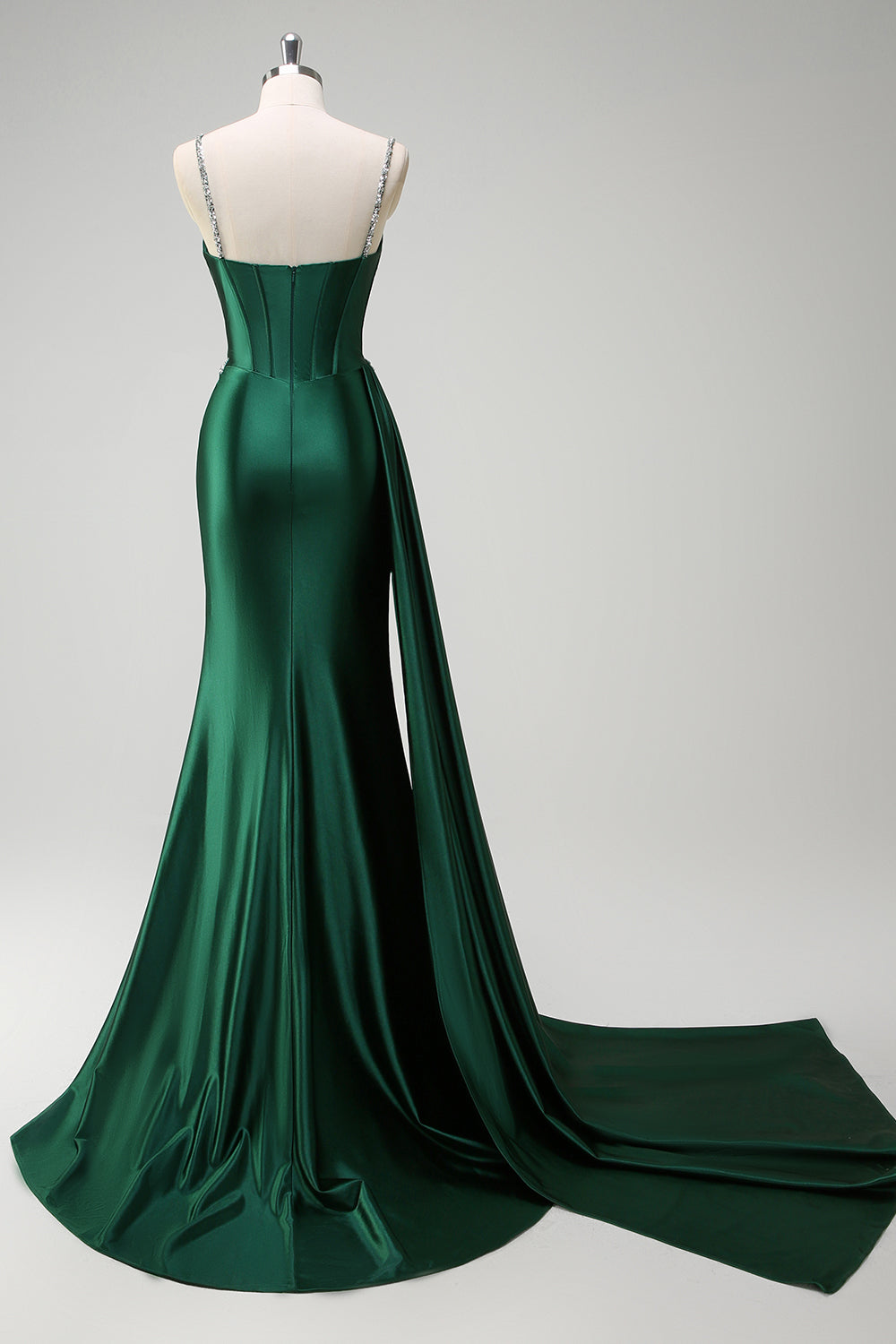 Sparkly Dark Green Mermaid Streamer Corset Long Prom Dress with Slit