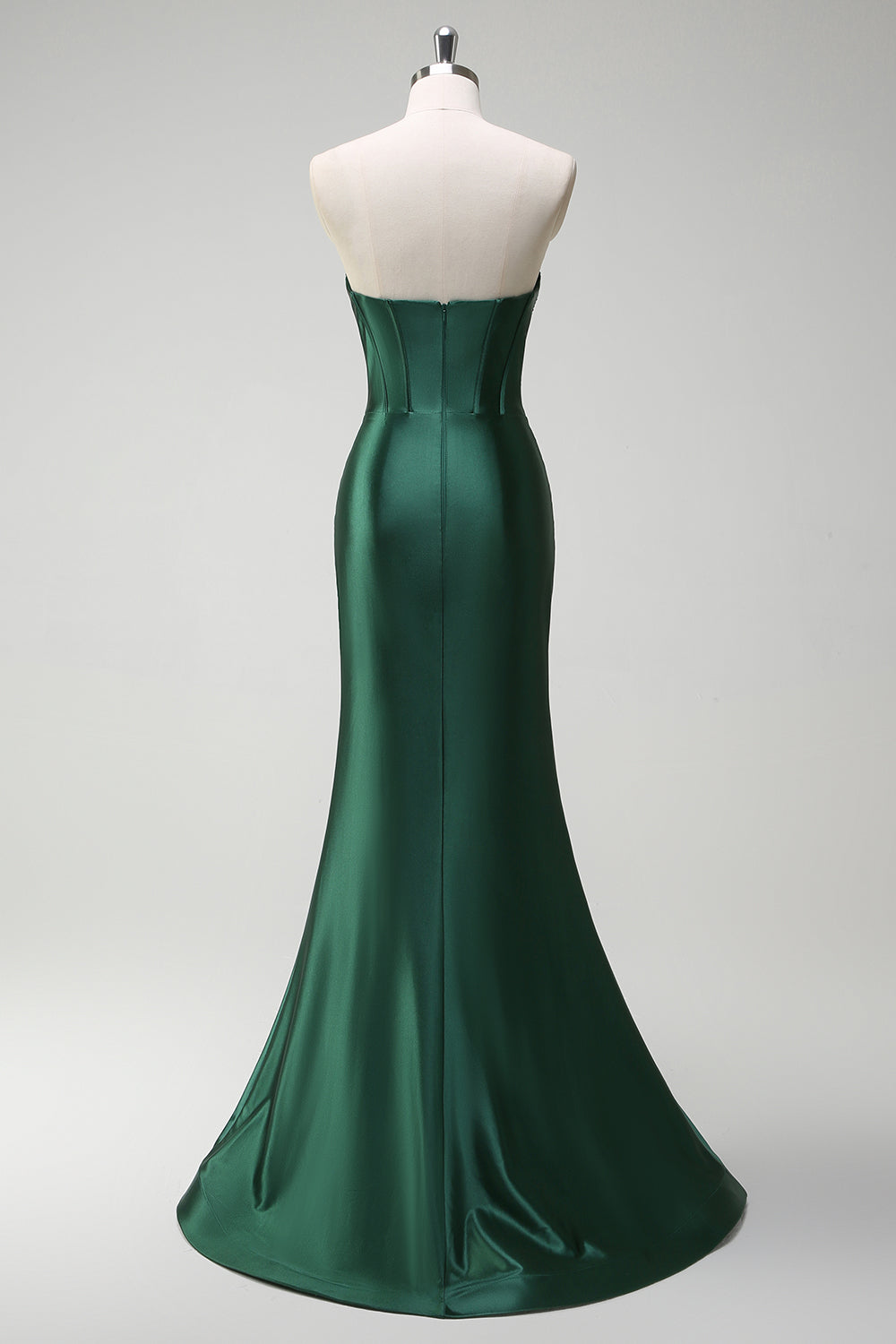 Dark Green Mermaid Removable Straps Slit Corset Cut Out Prom Dress with Beading