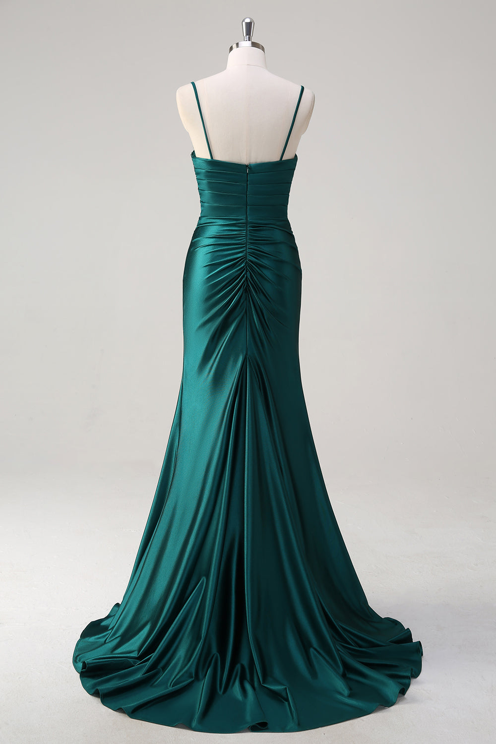 Sparkly Dark Green Mermaid Spaghetti Straps Ruched Long Prom Dress with Beading