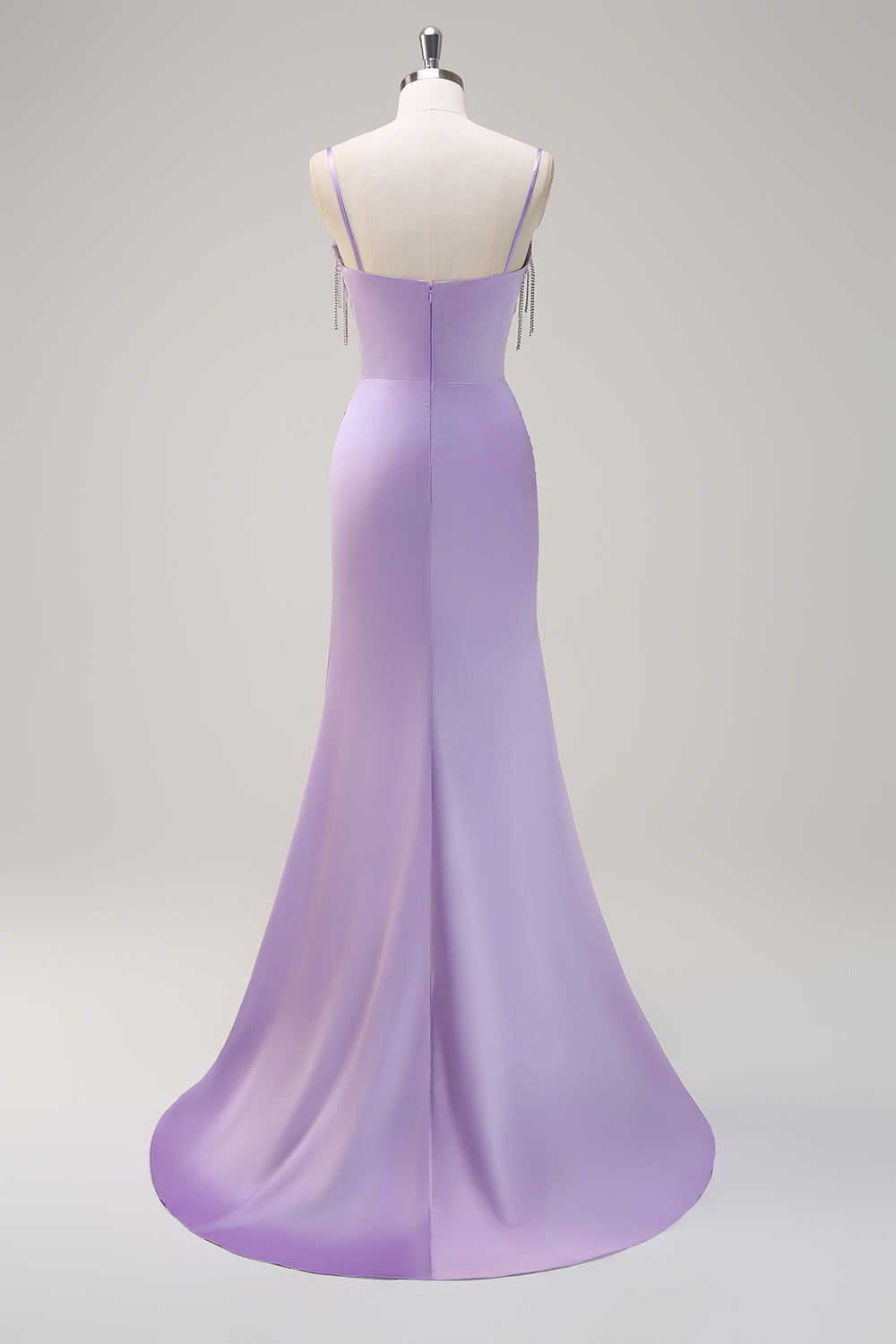 Lilac Mermaid Spaghetti Straps Ruched Corset Beaded Long Prom Dress With Slit