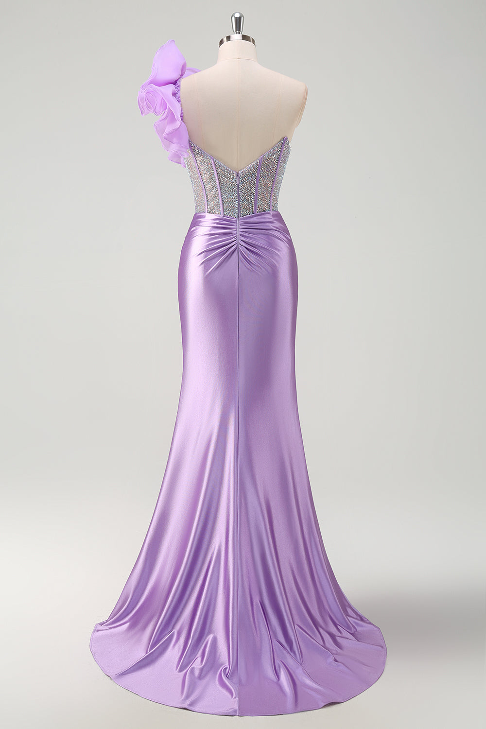 Sparkly Lilac Mermaid One Shoulder Removable Ruffles Long Prom Dress With Slit