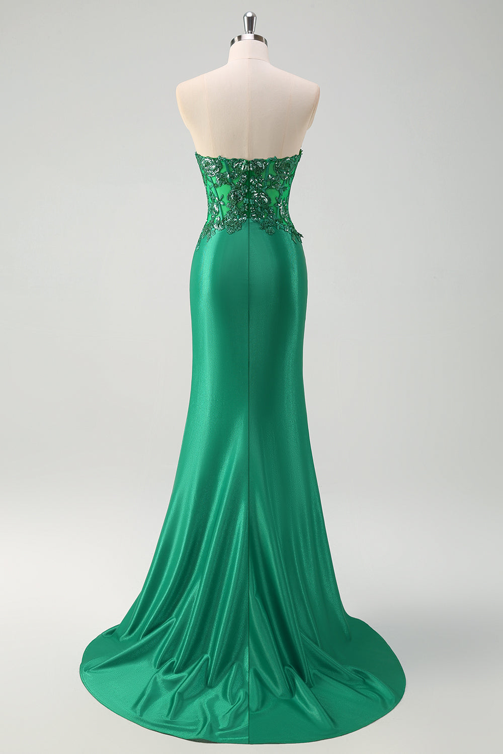 Green Mermaid Strapless Corset Sparkly Sequin Long Prom Dress with Slit