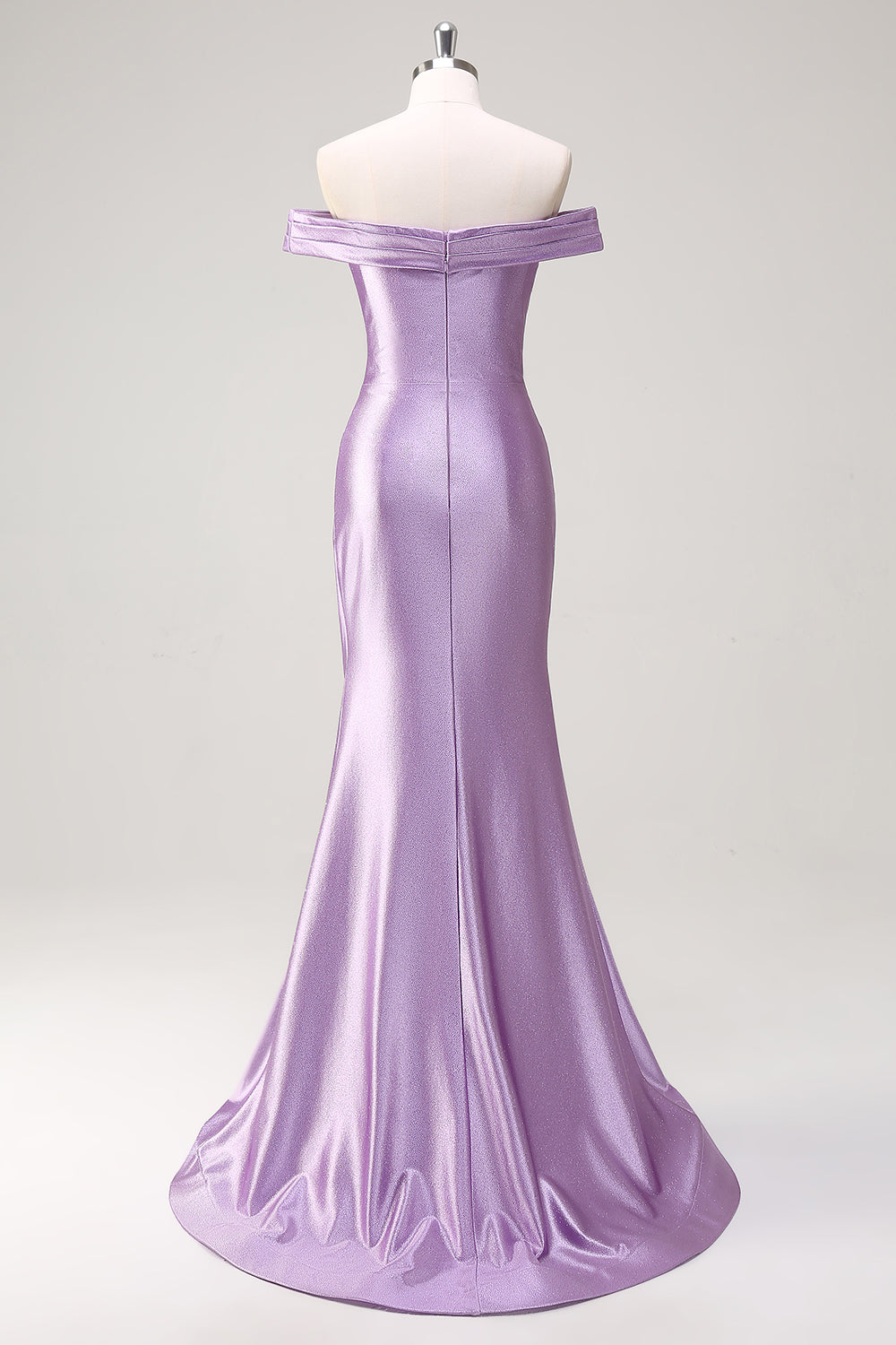 Sparkly Lilac Mermaid Off The Shoulder Ruched Long Prom Dress