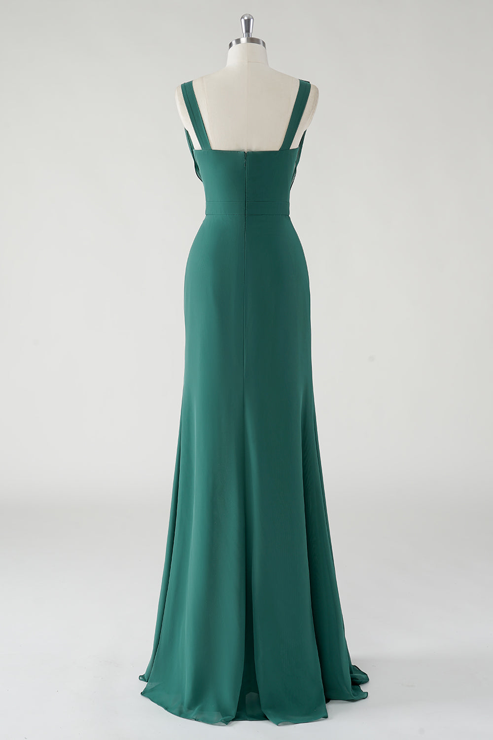 Dark Green Sheath Cowl Neck Chiffon Floor Length Bridesmaid Dress with Slit