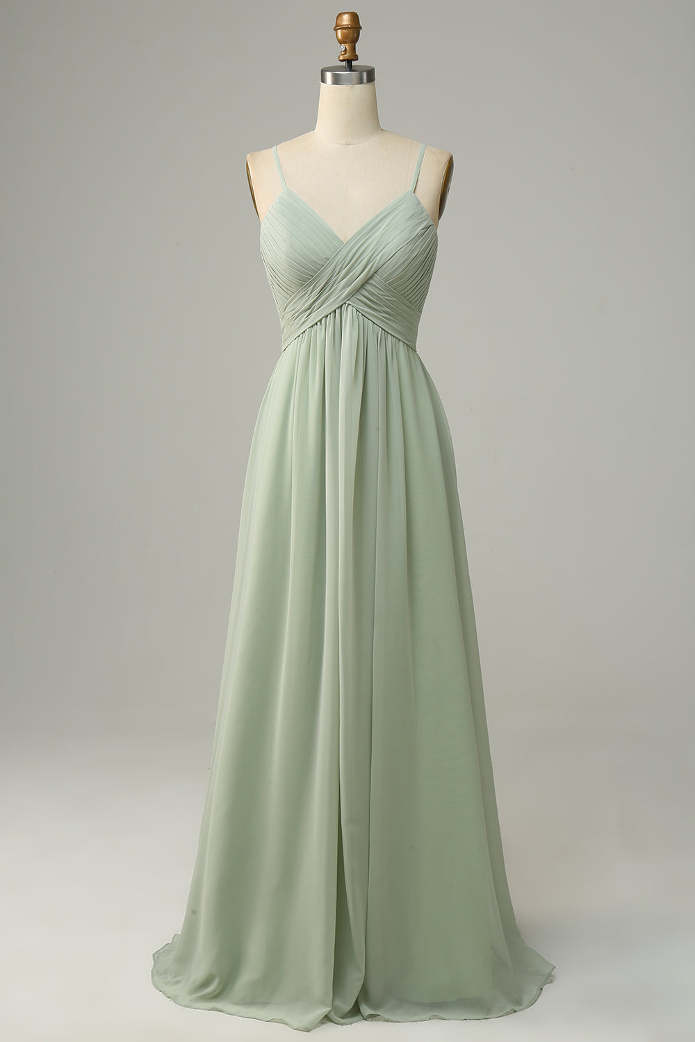 Dusty Sage A Line Spaghetti Straps Chiffon Bridesmaid Dress with Sleeveless