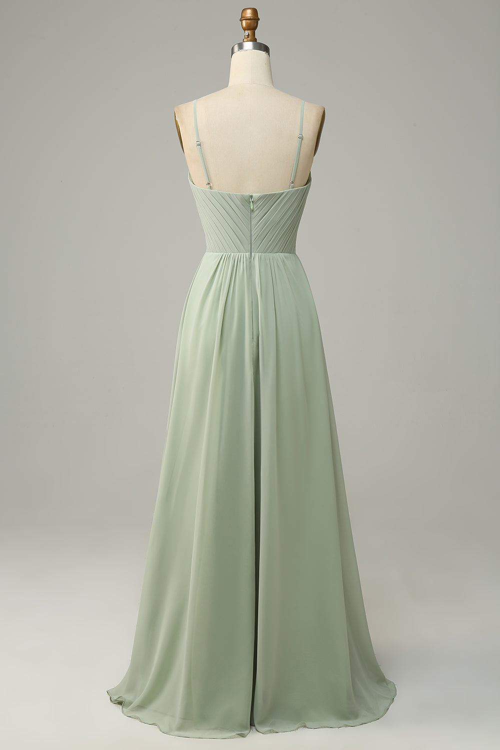 Dusty Sage A Line Spaghetti Straps Chiffon Bridesmaid Dress with Sleeveless