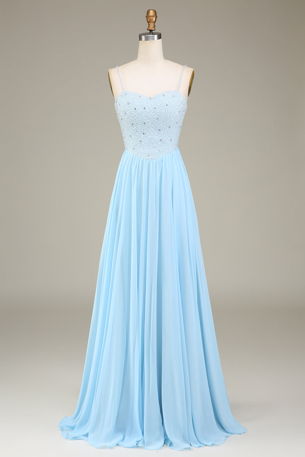 Sky Blue A-Line Chiffon Long Bridesmaid Dress With Beading