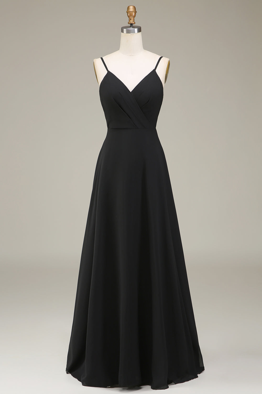 Black A-Line Spaghetti Straps Chiffon Long Bridesmaid Dress