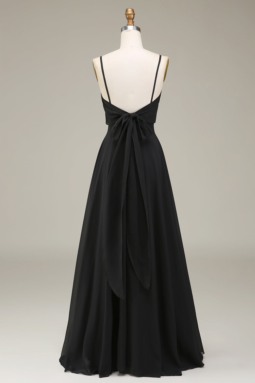 Black A-Line Spaghetti Straps Chiffon Long Bridesmaid Dress