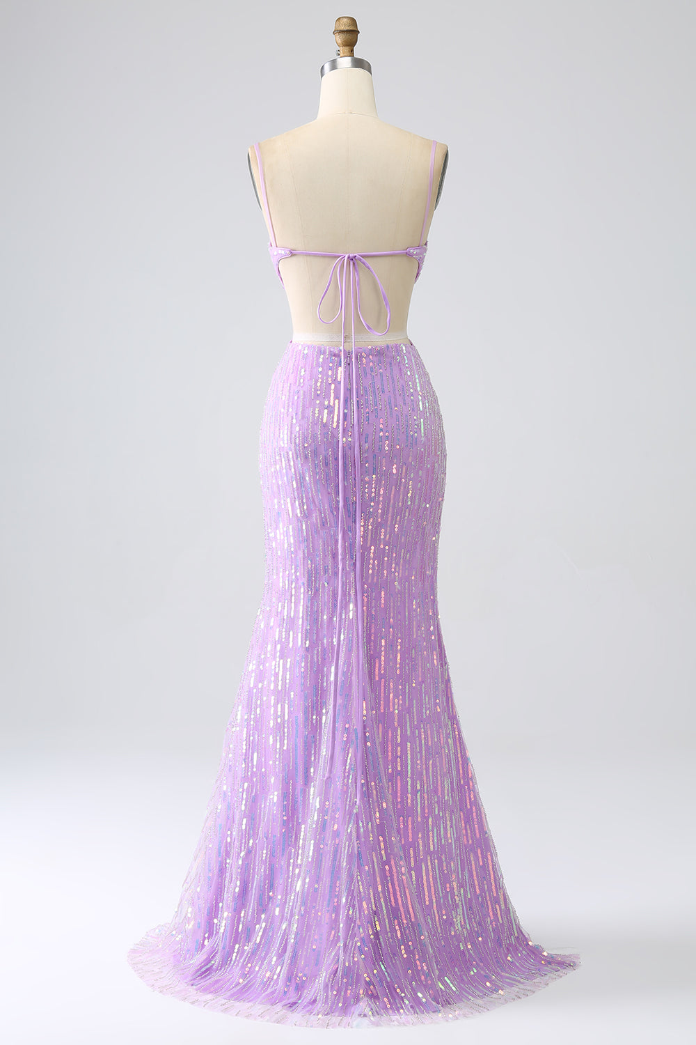 Sparkly Purple Mermaid Spaghetti Straps Sequins Prom Dress with Slit